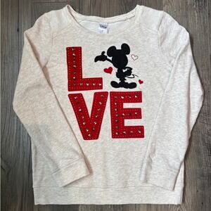 Disney Store Mickey Mouse LOVE Red Studded Sweatshirt Kids‎ Size M